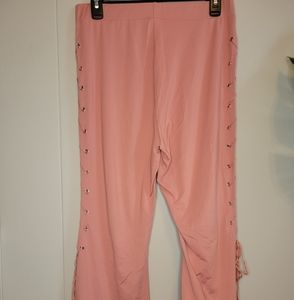 Pink lace up bell bottoms